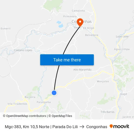 Mgc-383, Km 10,5 Norte | Parada Do Lili to Congonhas map