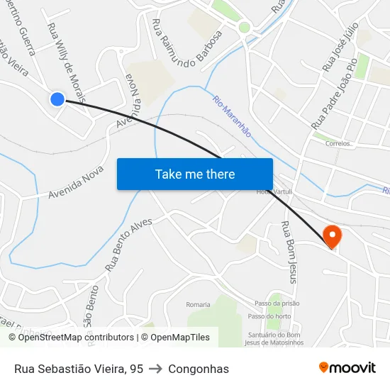Rua Sebastião Vieira, 95 to Congonhas map