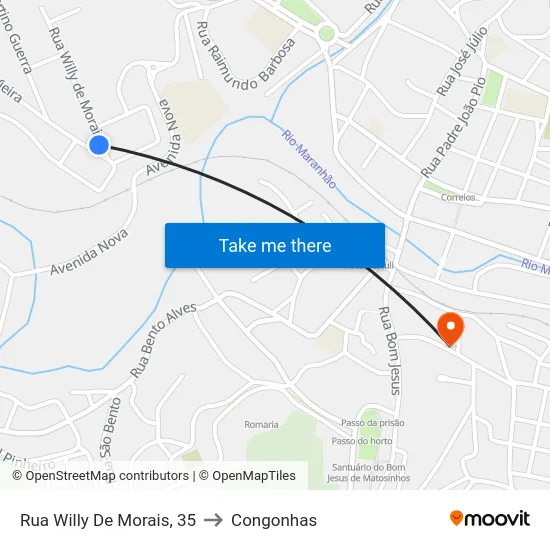 Rua Willy De Morais, 35 to Congonhas map