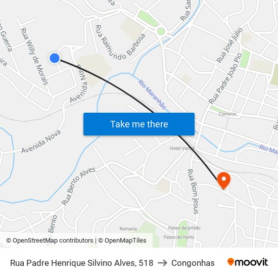 Rua Padre Henrique Silvino Alves, 518 to Congonhas map