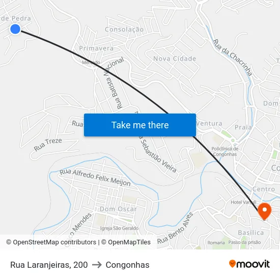 Rua Laranjeiras, 200 to Congonhas map