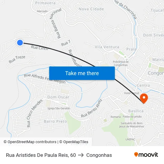 Rua Aristides De Paula Reis, 60 to Congonhas map