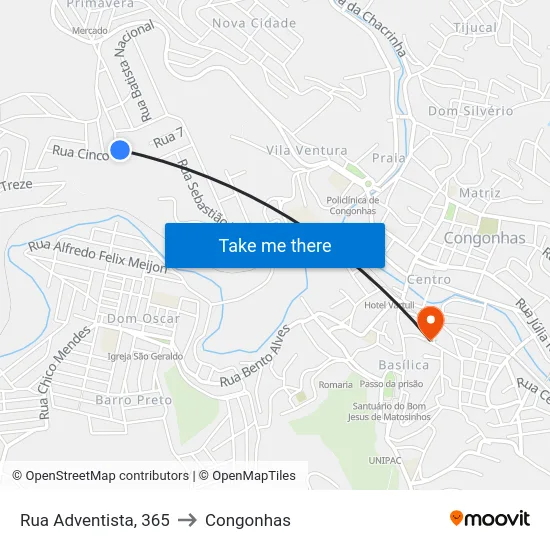 Rua Adventista, 365 to Congonhas map