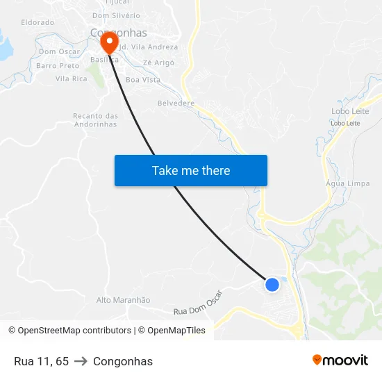 Rua 11, 65 to Congonhas map