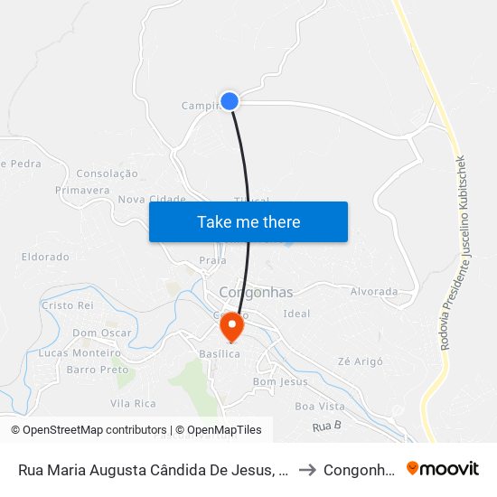 Rua Maria Augusta Cândida De Jesus, 20 to Congonhas map