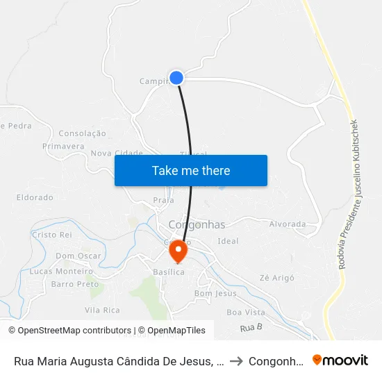 Rua Maria Augusta Cândida De Jesus, 20 to Congonhas map