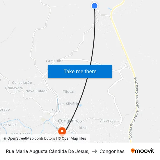 Rua Maria Augusta Cândida De Jesus, to Congonhas map