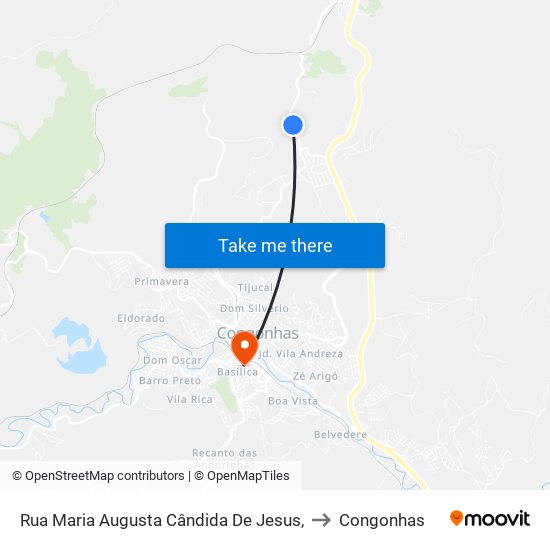 Rua Maria Augusta Cândida De Jesus, to Congonhas map