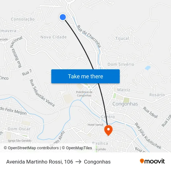 Avenida Martinho Rossi, 106 to Congonhas map