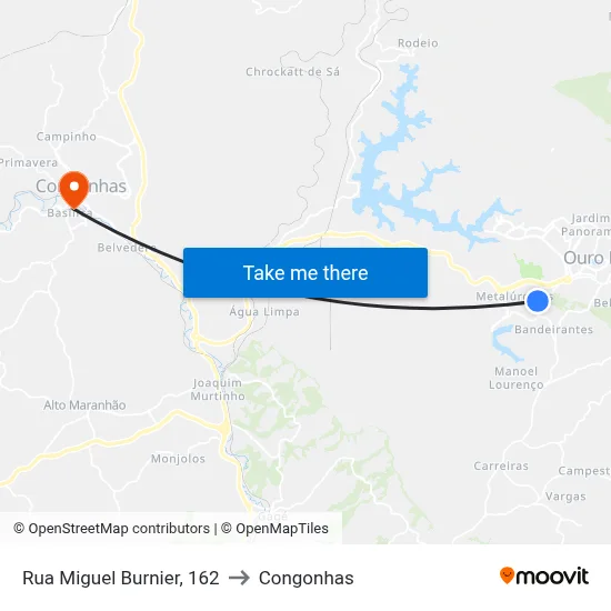 Rua Miguel Burnier, 162 to Congonhas map