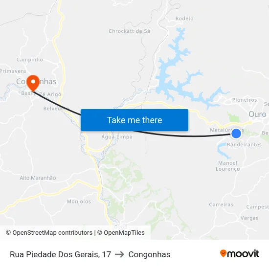 Rua Piedade Dos Gerais, 17 to Congonhas map