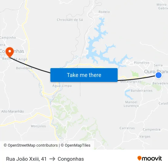 Rua João Xxiii, 41 to Congonhas map