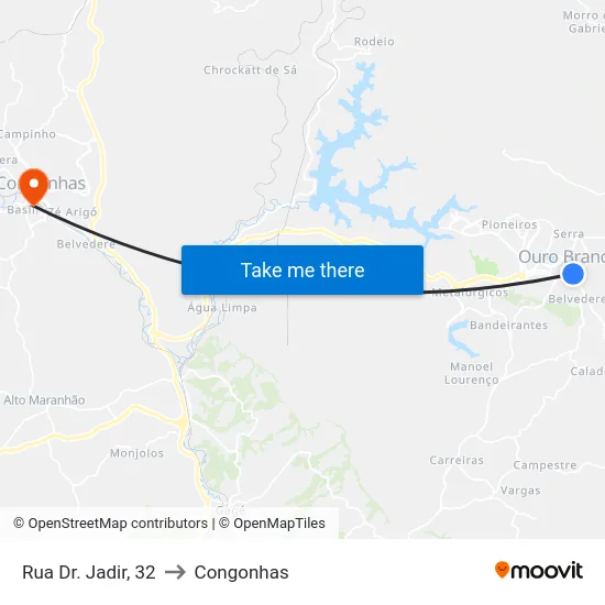 Rua Dr. Jadir, 32 to Congonhas map