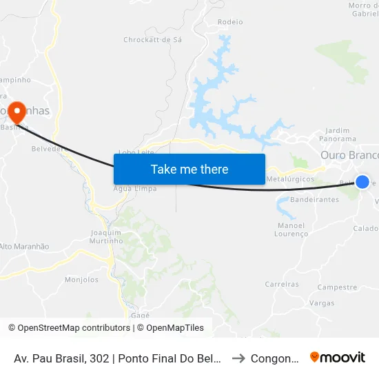 Av. Pau Brasil, 302 | Ponto Final Do Belvedere to Congonhas map