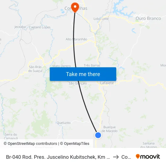 Br-040 Rod. Pres. Juscelino Kubitschek, Km 642,5 Norte | Praça De Pedágio De Conselheiro Lafaiete to Congonhas map