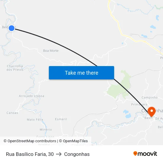 Rua Basílico Faria, 30 to Congonhas map