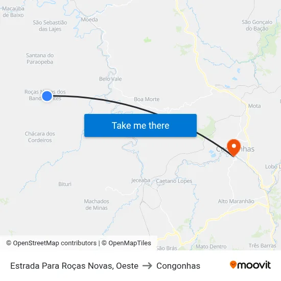 Estrada Para Roças Novas, Oeste to Congonhas map