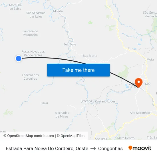 Estrada Para Noiva Do Cordeiro, Oeste to Congonhas map