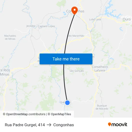 Rua Padre Gurgel, 414 to Congonhas map