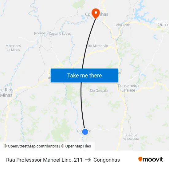 Rua Professsor Manoel Lino, 211 to Congonhas map