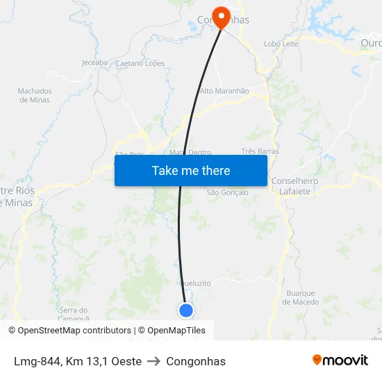 Lmg-844, Km 13,1 Oeste to Congonhas map