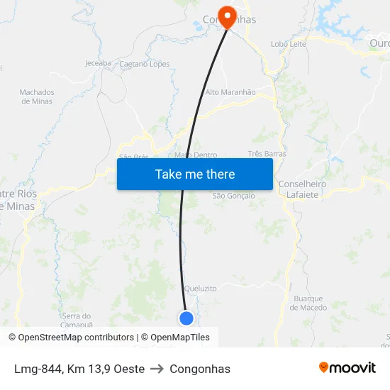 Lmg-844, Km 13,9 Oeste to Congonhas map