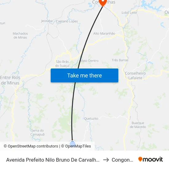 Avenida Prefeito Nilo Bruno De Carvalho, 135 to Congonhas map
