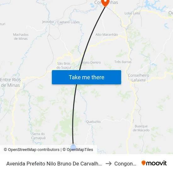 Avenida Prefeito Nilo Bruno De Carvalho, 315 to Congonhas map