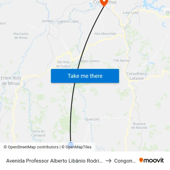 Avenida Professor Alberto Libânio Rodrigues, 101 to Congonhas map