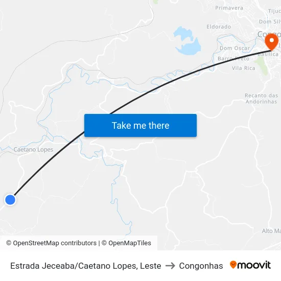 Estrada Jeceaba/Caetano Lopes, Leste to Congonhas map