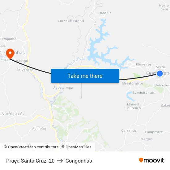 Praça Santa Cruz, 20 to Congonhas map