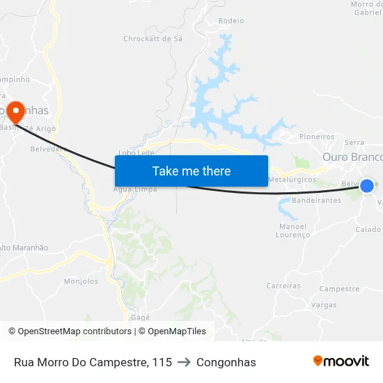 Rua Morro Do Campestre, 115 to Congonhas map