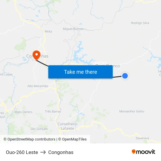 Ouo-260 Leste to Congonhas map