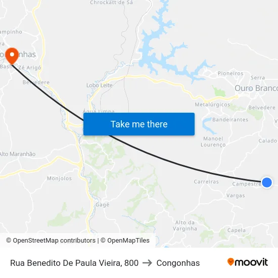 Rua Benedito De Paula Vieira, 800 to Congonhas map