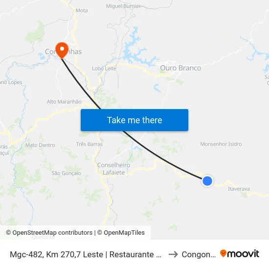 Mgc-482, Km 270,7 Leste | Restaurante Pé Da Serra to Congonhas map