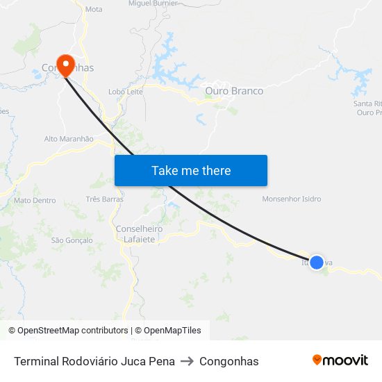 Terminal Rodoviário Juca Pena to Congonhas map