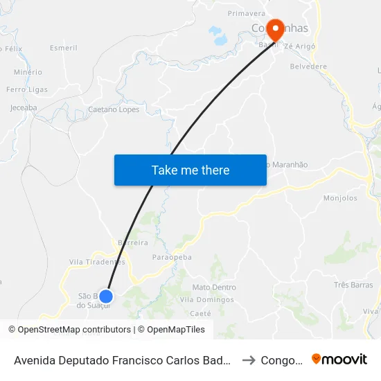 Avenida Deputado Francisco Carlos Badaró Júnior, 1178 to Congonhas map