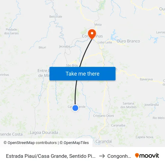 Estrada Piauí/Casa Grande, Sentido Piauí to Congonhas map