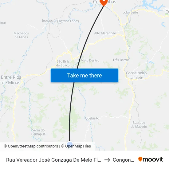 Rua Vereador José Gonzaga De Melo Filho, 135 to Congonhas map
