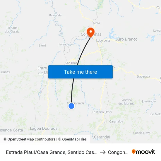 Estrada Piauí/Casa Grande, Sentido Casa Grande to Congonhas map