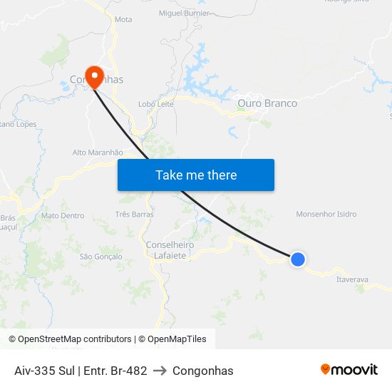 Aiv-335 Sul | Entr. Br-482 to Congonhas map