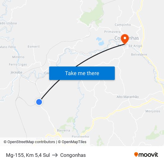 Mg-155, Km 5,4 Sul to Congonhas map