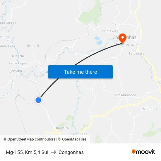 Mg-155, Km 5,4 Sul to Congonhas map