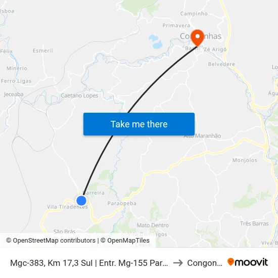 Mgc-383, Km 17,3 Sul | Entr. Mg-155 Para Jeceaba to Congonhas map