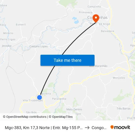 Mgc-383, Km 17,3 Norte | Entr. Mg-155 Para Jeceaba to Congonhas map