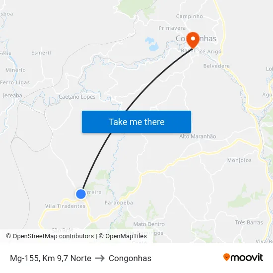 Mg-155, Km 9,7 Norte to Congonhas map