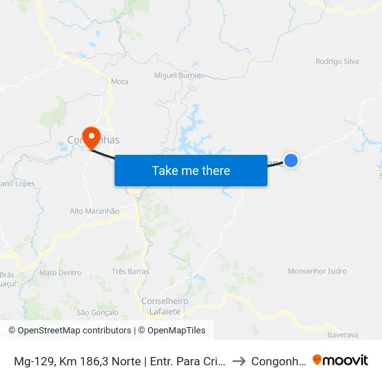 Mg-129, Km 186,3 Norte | Entr. Para Cristais to Congonhas map