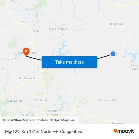 Mg-129, Km 181,6 Norte to Congonhas map