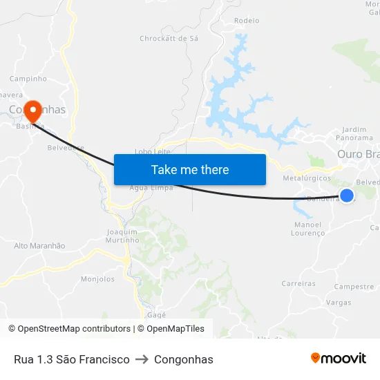 Rua 1.3 São Francisco to Congonhas map