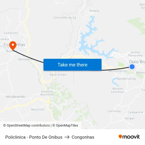 Policlinica - Ponto De Onibus to Congonhas map